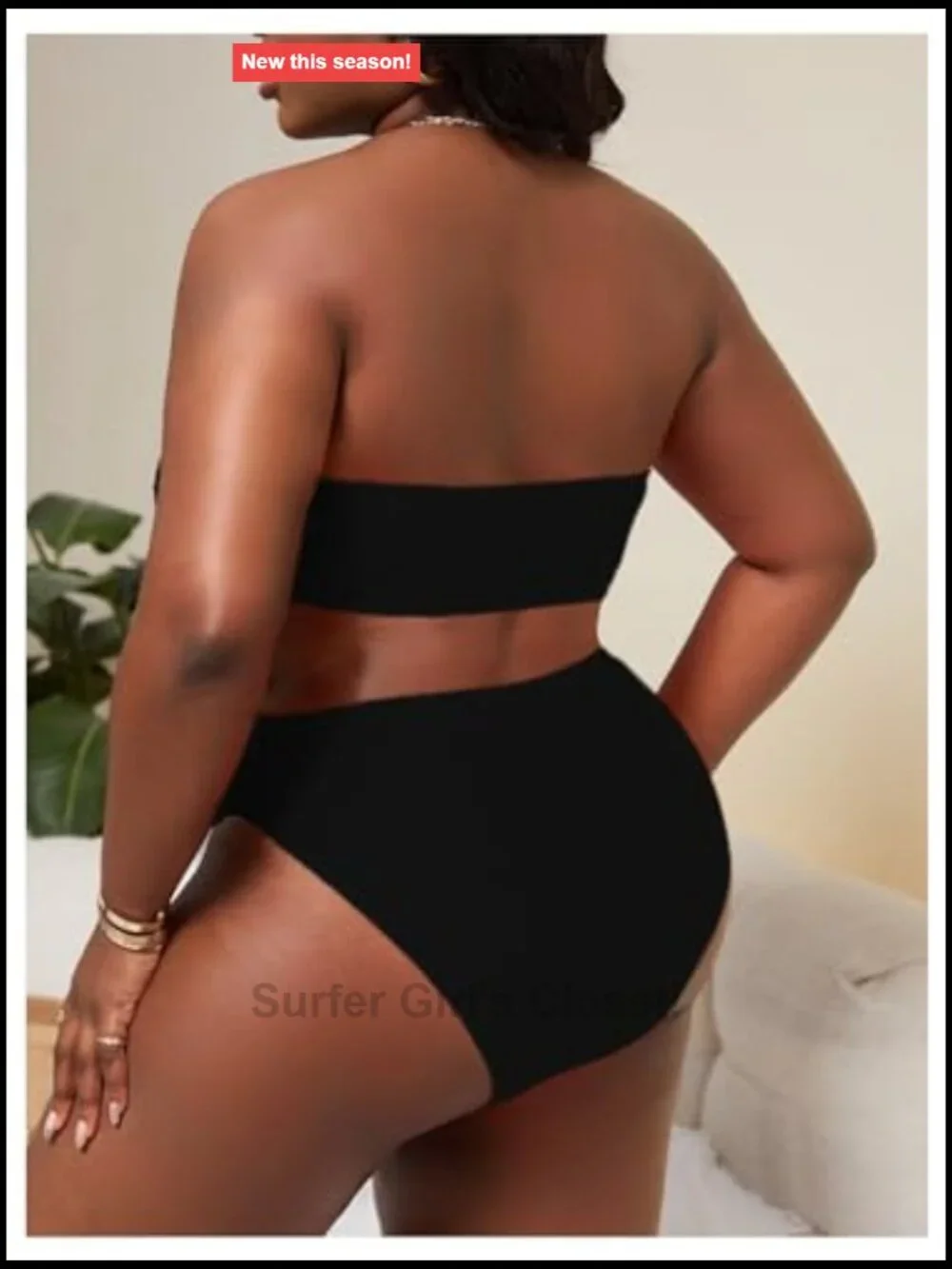 Plus Size Textured Bandeau High Waist Bikini Set Strapless Swimwear